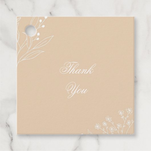 ベージュ ホワイト コーナー フローラル ボヘミア ウェディング フェイバータグ (正面)