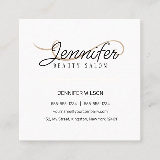 ベージュ ホワイト ピンク ビューティー サロン エステティシャン スクエア名刺 (正面)