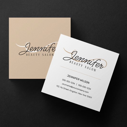 ベージュ ホワイト ピンク ビューティー サロン エステティシャン スクエア名刺
