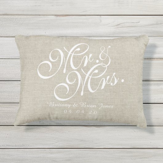 ベージュ·ホワイト·リーネン氏とミセス·ピ結婚ロー アウトドアクッション (裏面)