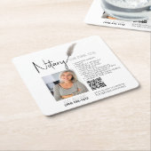 ベージュ&ホワイトQRコード公証人プロモーション スクエアペーパーコースター (アングル)