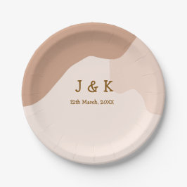 ベージュ ボホ カーブ オレンジ ウェディング ネーム デート ペーパープレート