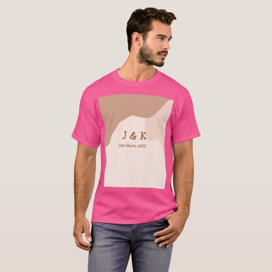 ベージュ ボホ カーブ オレンジ ウェディング 名前 日付 Tシャツ (正面フル)