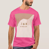 ベージュ ボホ カーブ オレンジ ウェディング 名前 日付 Tシャツ (正面)