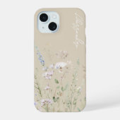ベージュ ボホ 水彩の野の花 iPhone 15ケース (裏面)