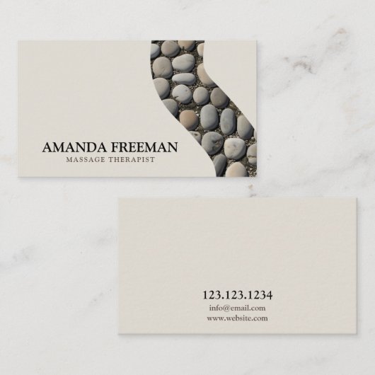 ベージュ&ミニマルブラックピーブルズマッサージセラピー 名刺 (正面/裏面)