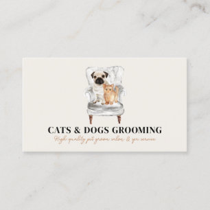 ベージュ ミニマル モダン ソファー パグ 犬 猫 ペット 名刺