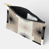 ベージュ、モダン白黒スターバストミニマル アクセサリーポーチ (見開き)