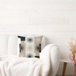 ベージュ、モダン白黒スターバストミニマル クッション