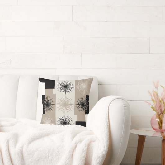 ベージュ、モダン白黒スターバストミニマル クッション (ソファ)