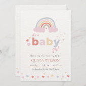 ベージュ モダン カワイイ レインボー ベイビー シャワー 招待状 (正面/裏面)