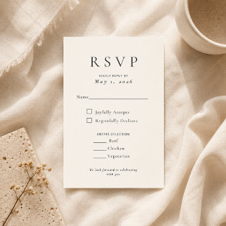 ベージュ モダン ミニマル ウェディング RSVP カード