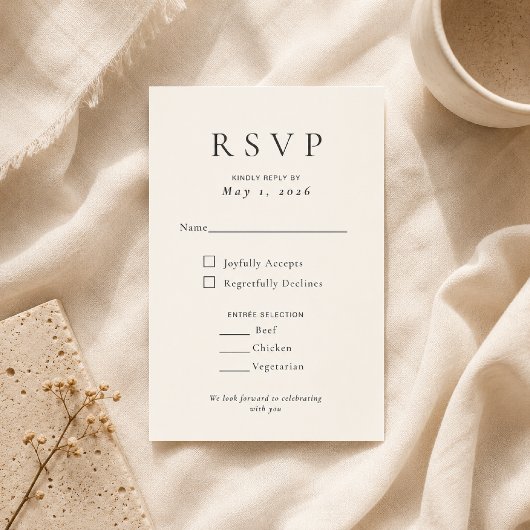 ベージュ モダン ミニマル ウェディング RSVP カード