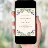 ベージュ ラベンダー 緑の草花 紫の豪華な結婚式 招待状