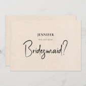 ベージュ・リネンの白い台本を私の花嫁になる 招待状 (正面/裏面)