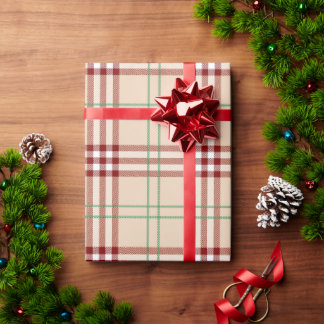 ベージュ、レッド、グリーンのクリスマスラッピング紙 ラッピングペーパー