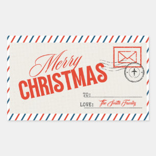 ベージュ レッド ヴィンテージ メリークリスマス ポストカード カスタム 長方形シール
