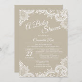 ベージュ&レースベビーシャワー招待状 招待状 (正面/裏面)