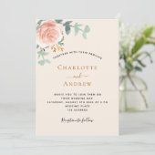 ベージュ ローズゴールド フラワー QRコード RSVP ウェディング 招待状 (スタンド正面)