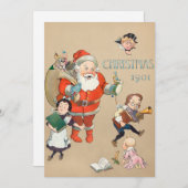 ベージュ ヴィンテージ 怒れるサンタクロース 招待状 (正面/裏面)