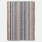 ベージュ/深いブルーシンプルグレースタイリッシュストライプ スローブランケット (正面縦)