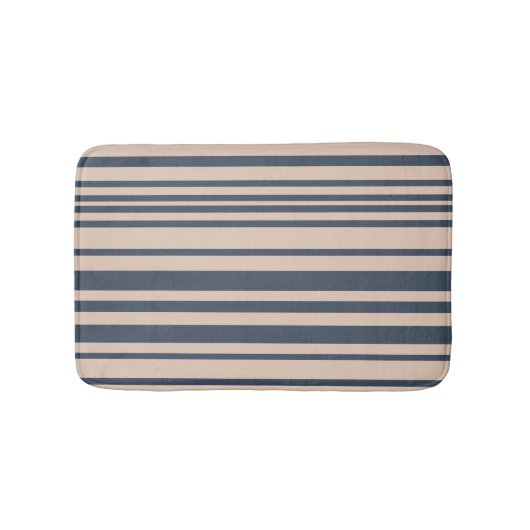 ベージュ/深いブルーシンプルスタイリッシュストライプパターン バスマット (正面)