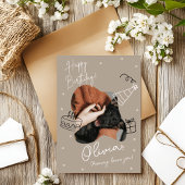 ベージュ 現代のペットの写真 誕生日カード 招待状