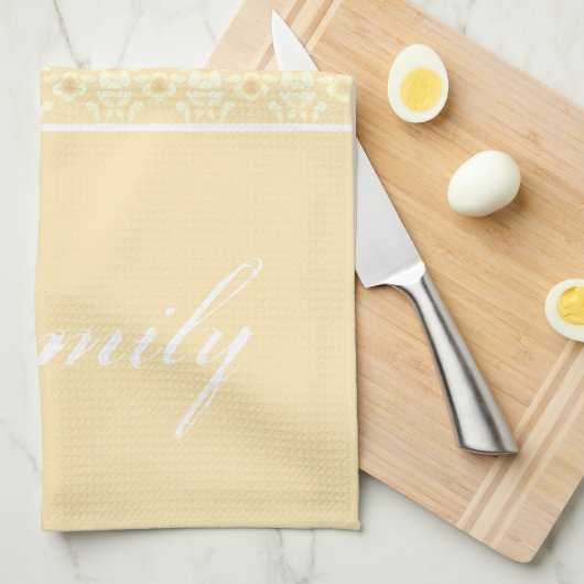 ベージュ(白フローラ) キッチンタオル (四つ折り)