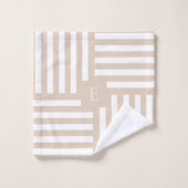 ベージュ 白 ストライプ 付 バスルーム ウェディング カップル ギフト バスタオルセット (ウォッシュタオル)