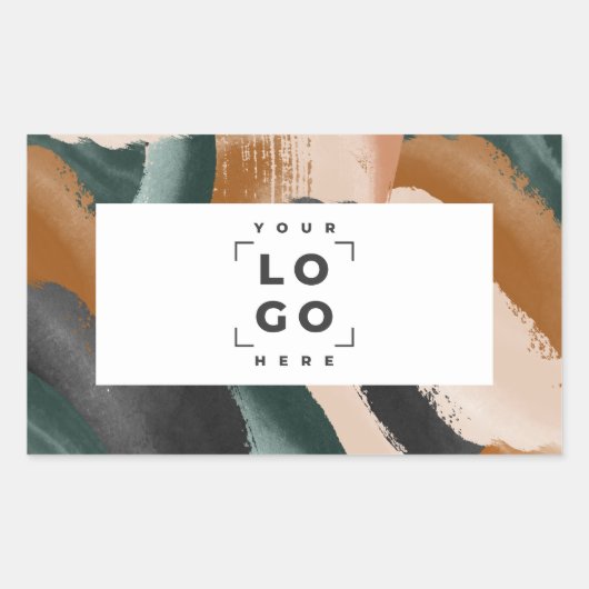 ベージュ、緑の抽象芸術色彩の鮮やかミニマルモダン 長方形シール (正面)
