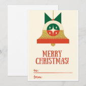 ベージュ 赤と緑のレトロなビンテージ イラスト風のホリデー シーズンカード (正面/裏面)