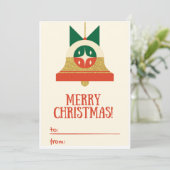 ベージュ 赤と緑のレトロなビンテージ イラスト風のホリデー シーズンカード (スタンド正面)