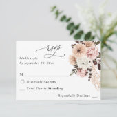 ベージュ&赤面ピンク素朴ノミールRSVP 出欠カード (スタンド正面)