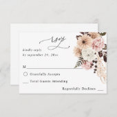 ベージュ&赤面ピンク素朴ノミールRSVP 出欠カード (正面/裏面)