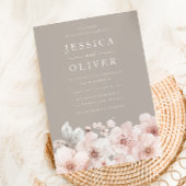 ベージュ&赤面フローラビューティフルデザイ結婚ナー 招待状