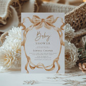 ベージュ&金ゴールドコケットバウ写真ベビーシャワー 招待状
