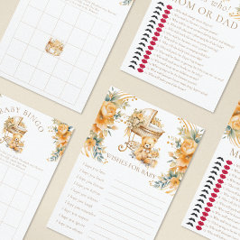 ベージュ&金ゴールドフェイクベビーウィッシュゲームベビーシャワー