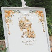 ベージュ&金ゴールドベビーシャワーウェルカムサイン ポスター