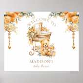ベージュ&金ゴールドベビーシャワーウェルカムサイン ポスター (正面)