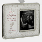 ベージュ、金ゴールド、赤新生児超音波写真 シルバープレートフレームオーナメント (右)