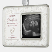 ベージュ、金ゴールド、赤新生児超音波写真 シルバープレートフレームオーナメント (左)