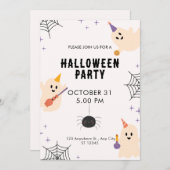 ベージュ 黒 オレンジ かわいい イラスト ハロウィン 招待状 (正面/裏面)