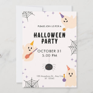 ベージュ 黒 オレンジ かわいい イラスト ハロウィン 招待状