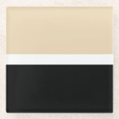 ベージュ 黒 抽象的な縞模様 ガラスコースター (正面)