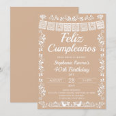 ベージュ Feliz Cumpleaños 40歳の誕生日 招待状 (正面/裏面)