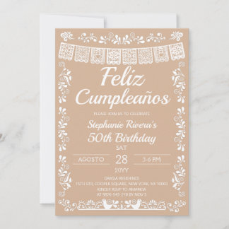 ベージュ Feliz Cumpleaños 50歳の誕生日 招待状