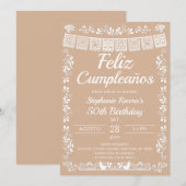 ベージュ Feliz Cumpleaños 50歳の誕生日 招待状 (正面/裏面)