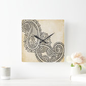 ベージュMehndiのモチーフの時計 スクエア壁時計 (ホーム)