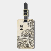 ベージュMehndiのモチーフの荷物のラベル ラゲッジタグ (正面縦)