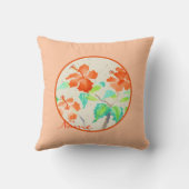ベージュWashiを絵を描くオレンジハイビスカスの水彩画 クッション (裏面)